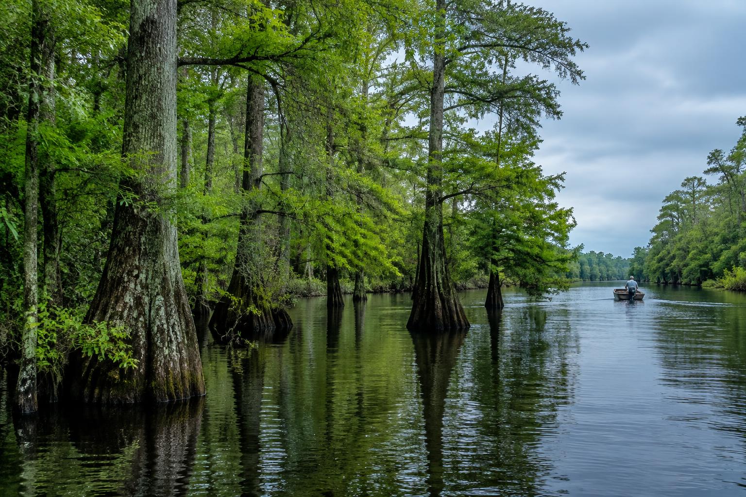 Tupelo trees along a Florida river swamp